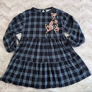 Zara Kids Girls Plaid Tiered Floral Sequin Dress Appliqué Size 6